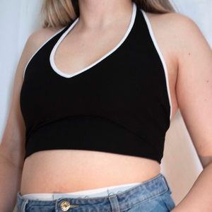 Black With White Stripe Halter Top